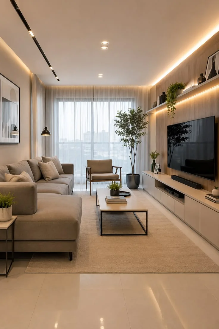A living room built around the evening, main view