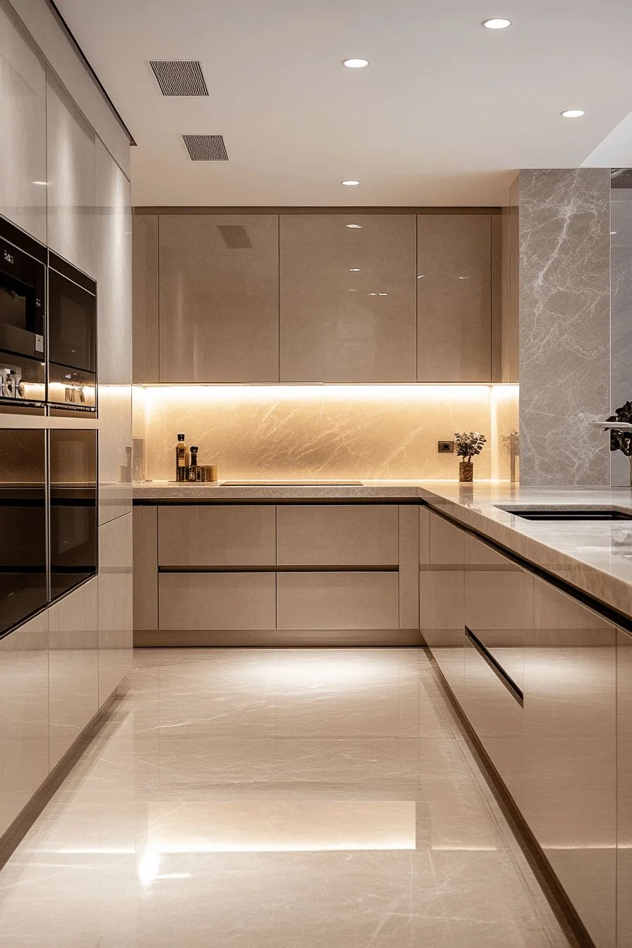 A kitchen in stone and warm light, detail 1