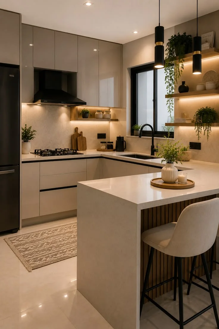 A kitchen in stone and warm light, detail 2